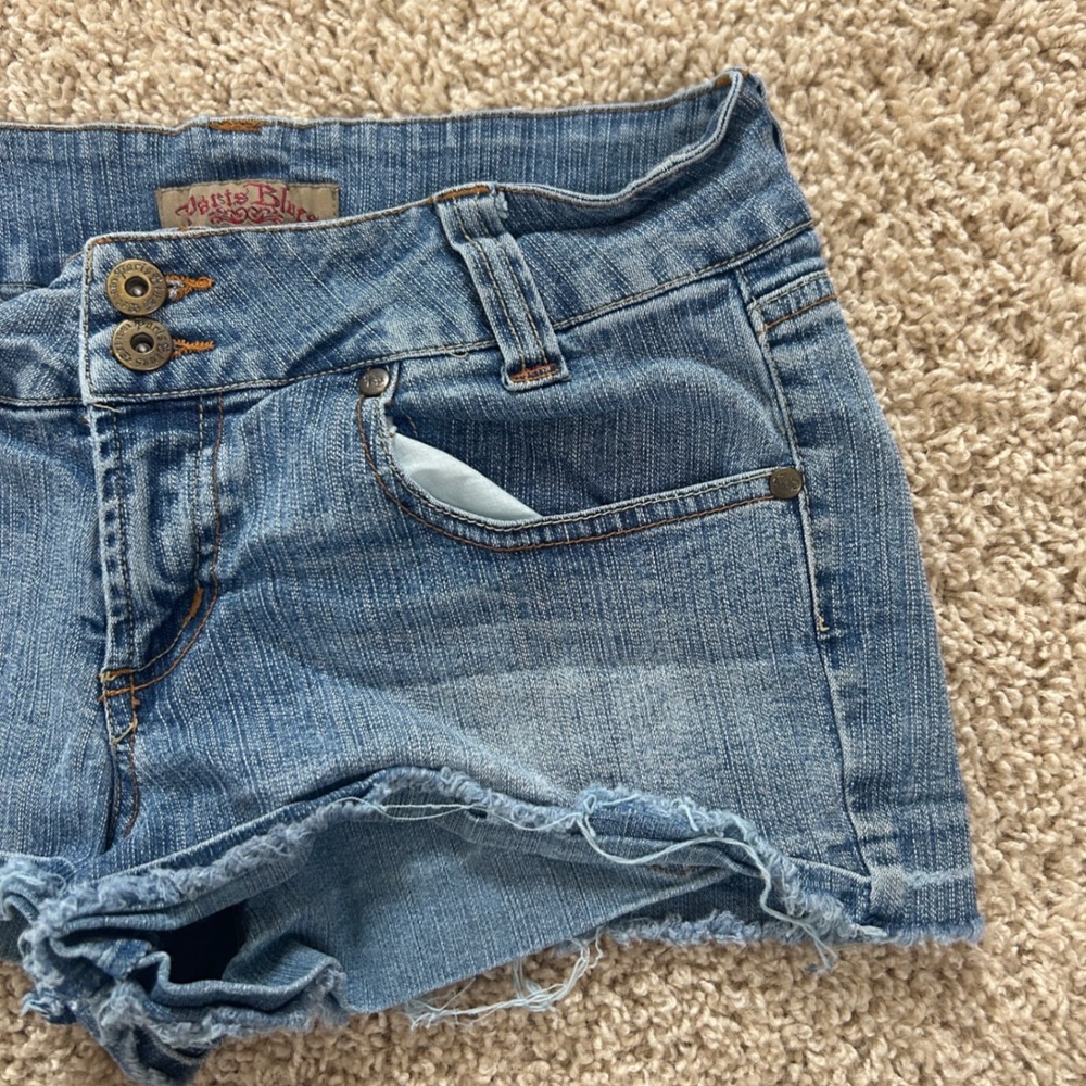 Paris Blues Denim Shorts juniors 7 Blue Frayed Raw Hem boho western teencore - Picture 9 of 9